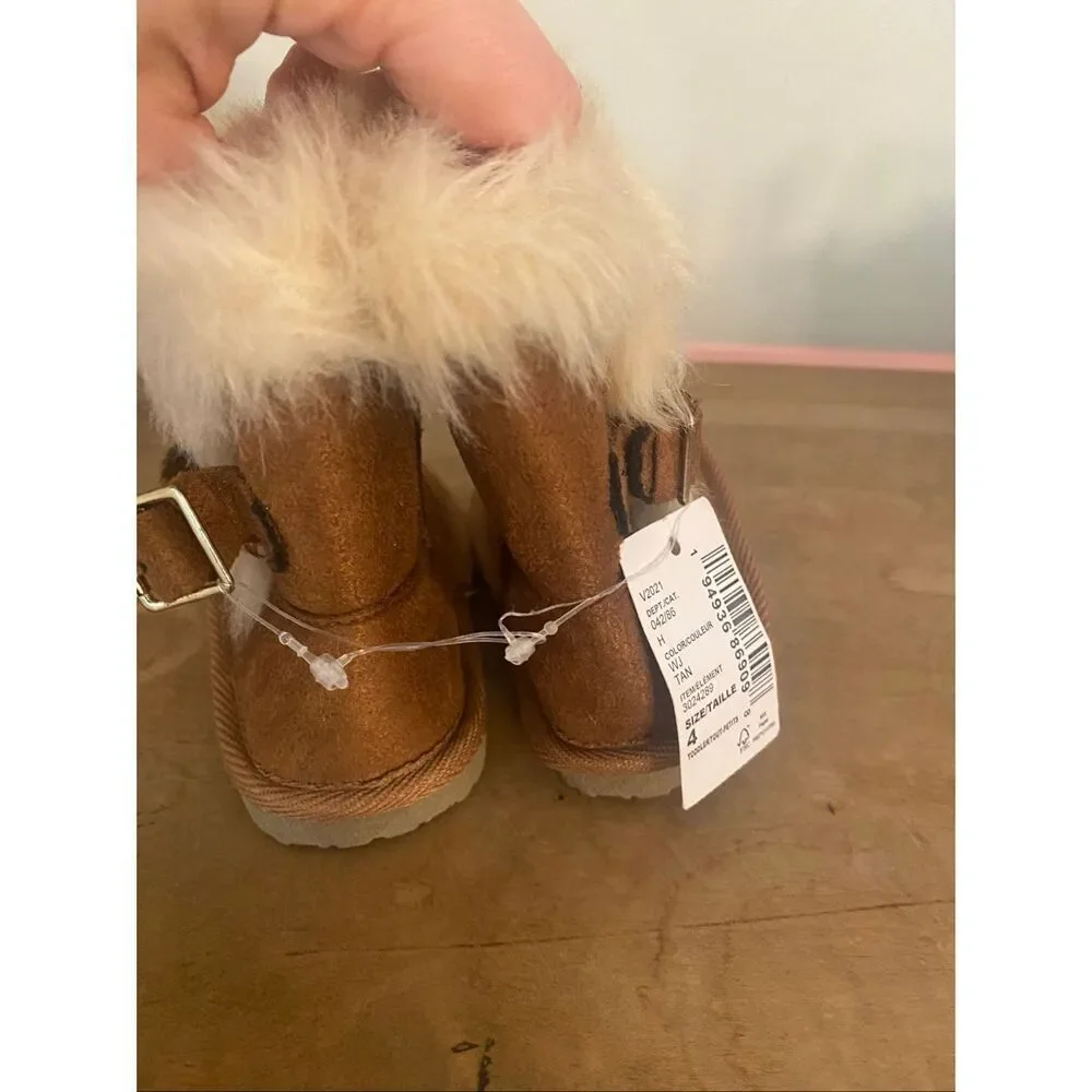 The Children’s Place size 4 NWT baby toddler Girls Buckle Faux Fur Boots Tan